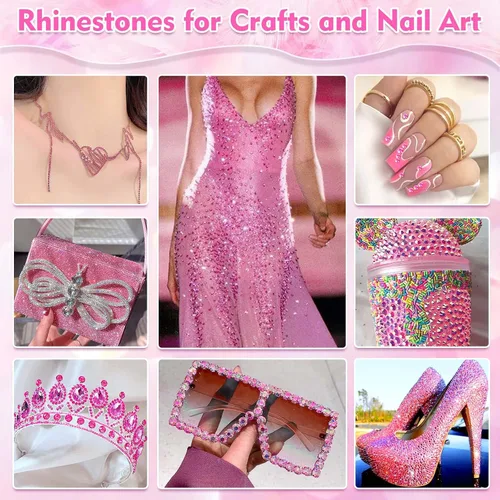 Miniatura 7 de Pegamento adhesivo B7000 con 14000 piezas de diamantes de imitación rosa intenso para manualidades, diamantes de imitación de color rosa AB gelatina