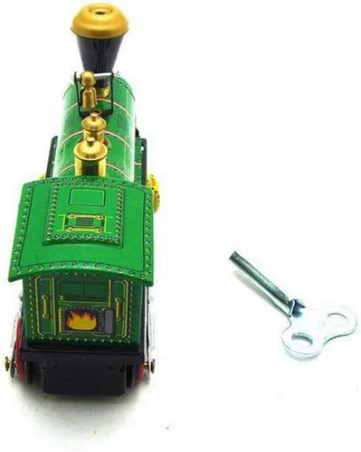 Miniatura 3 de Charmgle Juguete retro de cuerda para arriba, decoración del hogar, colección para adultos, juguete clásico de tren verde, juguete de primavera