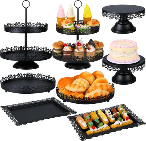 Tioncy Juego de 8 soportes para tartas, soportes de exhibición de mesa de postres de metal para mesa de postres, soporte para cupcakes escalonados,