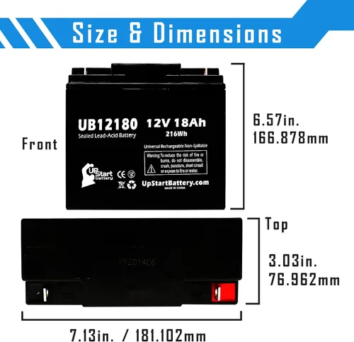 Miniatura 3 de Repuesto para batería Tempest TR18-12 – Reemplazo UB12180 Batería de plomo ácido sellada universal (12 V, 18 Ah, 18000 mAh, terminal T4, AGM, SLA)