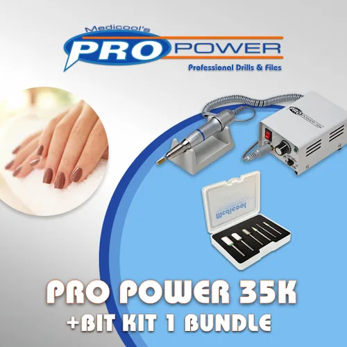 Medicool Pro Power 35k Archivo eléctrico 35,000 RPM Sistema de archivo profesional con kit de brocas de manicura y pedicura 1 paquete |