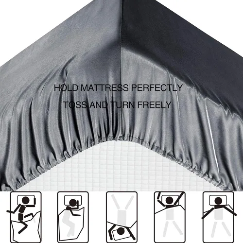 Miniatura 3 de Juego de sábanas de satén tamaño completo, sábanas de seda gris, juego de ropa de cama suave de 4 piezas con 1 sábana bajera con bolsillo profundo