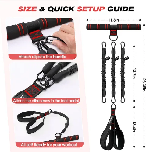 Miniatura 7 de WOQQW Banda de resistencia de pedal multifunción con mango, bandas de resistencia de pie ajustables de 3 tubos mejoradas para núcleo, brazo