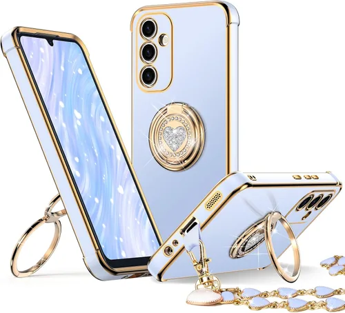 Miniatura 44 de XYZ Funda para Galaxy A14 5G con soporte y doble anillo, funda de lujo para Samsung A14 5G, color negro