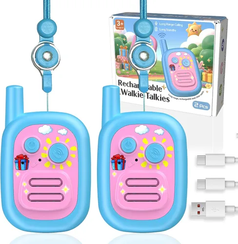 Miniatura 11 de Walkie Talkies recargables para niños, paquete de 3, Walkie Talkies de largo alcance para niños de 22 canales VOX linterna para acampar al aire