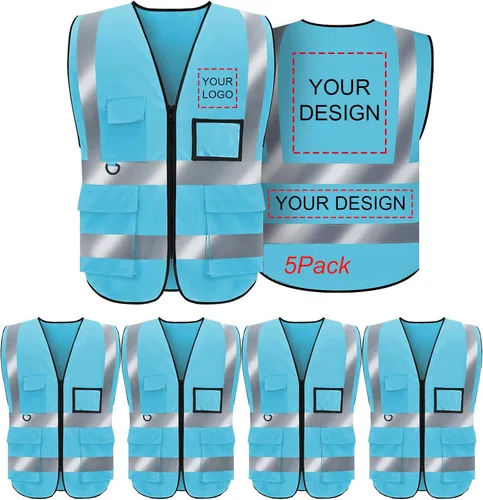 Miniatura 14 de Chaleco de seguridad con logotipo personalizado, personalizable, visibilidad clase 2, chalecos reflectantes a granel con bolsillos y cremallera