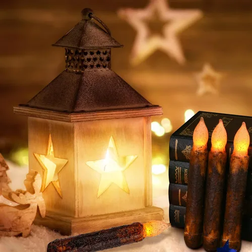 Miniatura 5 de Lpraer Juego de 6 velas de cera reales en pilar cónico, velas de goteo primitivo, velas sin llama parpadeantes con LED, velas sumergidas operadas