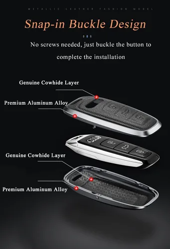 Miniatura 4 de SANRILY Funda de llave para Audi 2020 2021 de cuero de metal, Negro