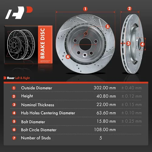 Miniatura 5 de A-Premium Rotores de freno de disco traseros perforados y ranurados de 11.89 pulgadas (11.890 in) compatibles con modelos Volvo - S60 2011-2018
