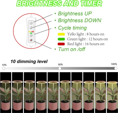 Miniatura 2 de yadoker Luz de cultivo de plantas, luz LED de espectro completo para plantas de interior, altura ajustable, temporizador automático, bajo voltaje