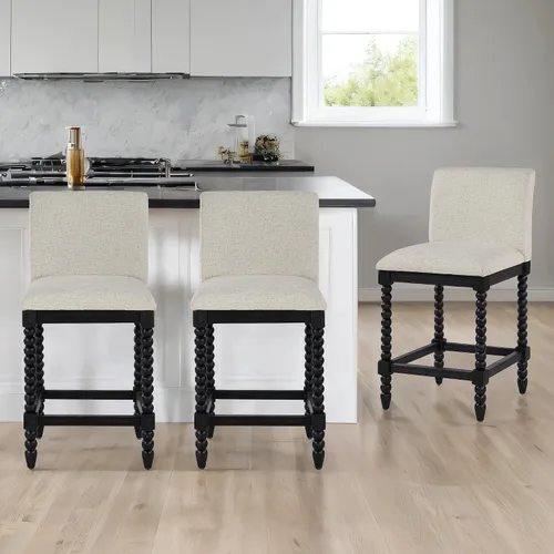 Miniatura 8 de DUHOME Taburete de mostrador de husillo con asiento acolchado de resorte, taburetes de bar de madera de granja de 26 pulgadas de altura