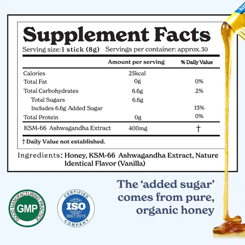 Miniatura 3 de Better Alt KSM 66 Ashwagandha Honey Sticks Miel orgánica multiflora del Himalaya Ayuda a promover la relajación, la concentración Suplemento