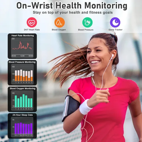 Miniatura 3 de Rastreador de actividad física con frecuencia cardíaca 24/7, oxígeno en sangre, rastreador de sueño, reloj de fitness impermeable de 1.47 pulgadas