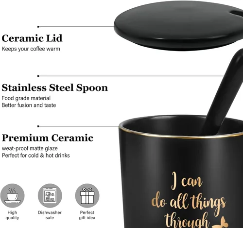 Miniatura 5 de YHRJWN Regalos cristianos para mujeres y hombres, taza con texto en inglés "I Can Do All Things Through Christ", regalos religiosos, taza