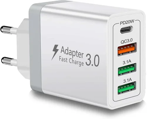 Miniatura 8 de Adaptador de enchufe europeo 40 W 4 puertos cargador USB C europeo, PD20W QC3.0 Europa USB C Bloque de cargador US a Europa adaptador de enchufe