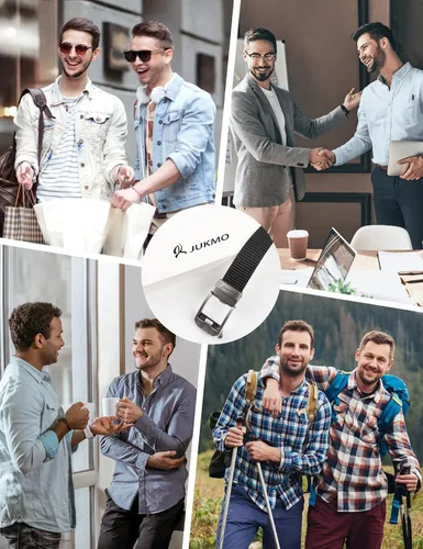 Miniatura 8 de JUKMO Cinturón de trinquete para hombre, cinturón táctico de nailon con hebilla deslizante automática, ribete ajustable para adaptarse