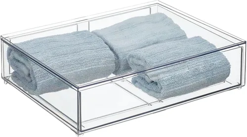 Miniatura 7 de mDesign Contenedor organizador de almacenamiento de baño apilable de plástico ancho con cajón extraíble para gabinete, tocador, estante, armario