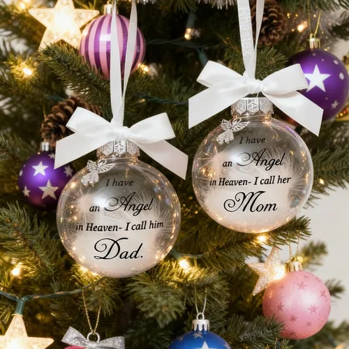 Miniatura 5 de Adornos de bola para árbol de Navidad, bola de plumas transparente, adorno conmemorativo de ángel, tengo un ángel en el cielo, lo llamo papá