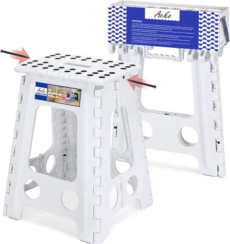Miniatura 22 de ACKO Taburete plegable plegable de 16 pulgadas, 400 libras de capacidad, taburetes de plástico para adultos y niños, taburetes plegables para Blanco