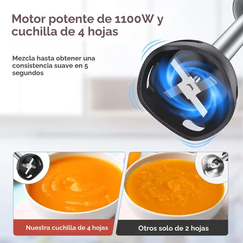 Miniatura 7 de Ganiza - Batidora de inmersión de mano, 6 en 1, licuadora de palo con cuchilla de acero inoxidable, 15 velocidades, licuadora de palo eléctrica