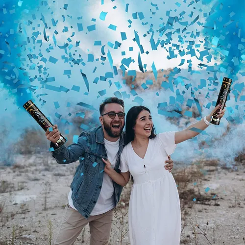 Miniatura 2 de Cañones de polvo de confeti para revelación de género, biodegradables, poppers de revelación de género azul para niño y rosa para niña - Bomba
