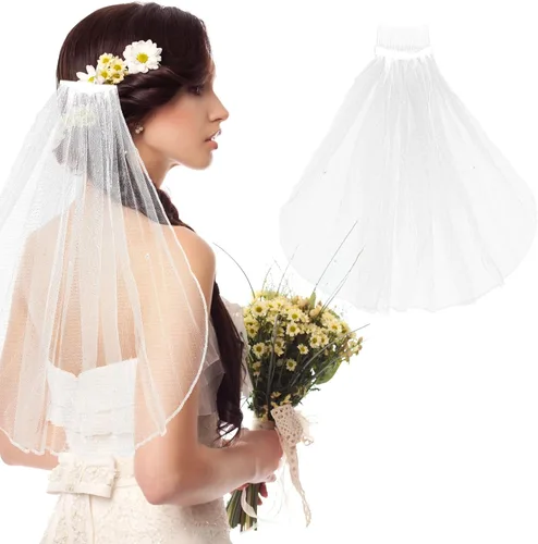 Amaxiu Velos cortos de novia de boda, peine de velo de catedral nupcial de 1 nivel, tocado de boda de tul para la primera comunión velos diadema