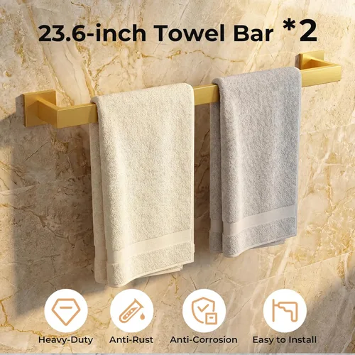 Miniatura 2 de Kit de 10 piezas de accesorios de baño - Juego de acero inoxidable SUS304 con acabado cepillado, que incluye 2 barras de toalla de 23.6 pulgadas, 2