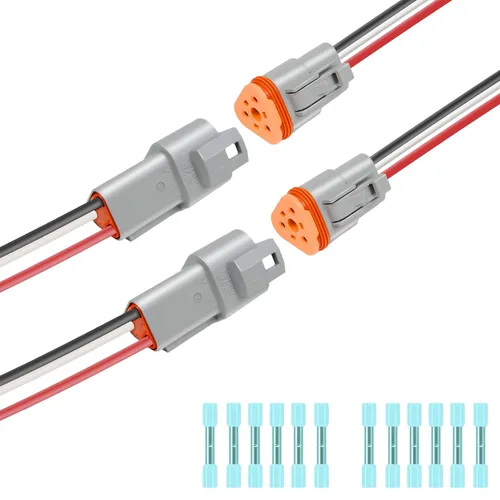 Miniatura 10 de Kit de 6 conectores Deutsch DT de 2 pines negro macho hembra arnés de cableado Deutsch Pigtail de 2 vías impermeable conector eléctrico automotriz