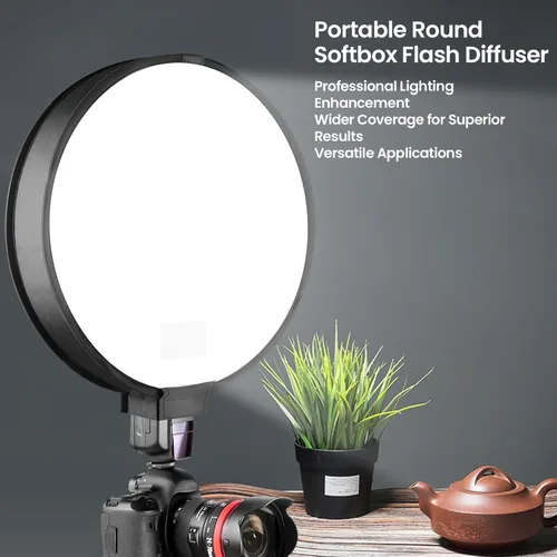 Miniatura 3 de DAUERHAFT Difusor de flash de softbox redondo portátil, difusor de softbox de forma redonda plegable de 15.7 in, difusor de flash para luz rápida