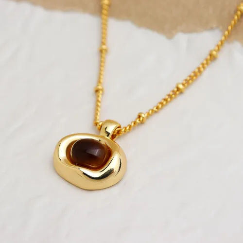 Miniatura 4 de Jean Beau Collares con colgante de piedra dorada para mujer, collar grueso de piedras preciosas colgantes para boda, baile de graduación, joyería