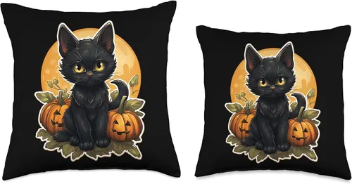 Miniatura 3 de Cat Lover Gifts & Halloween Gifts & Spooky Gifts Almohada negra de calabaza y gato de Halloween, 18 x 18, multicolor