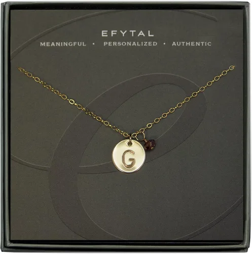 Miniatura 6 de EFYTAL Collar con inicial, pequeño disco personalizado relleno de oro delicado con dije del mes de nacimiento