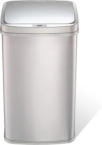 Ninestars Bote de basura rectangular con sensor de movimiento automático sin contacto de 13.2 galones, 50 L, plateado, 13 galones, 50 L, borde Borde
