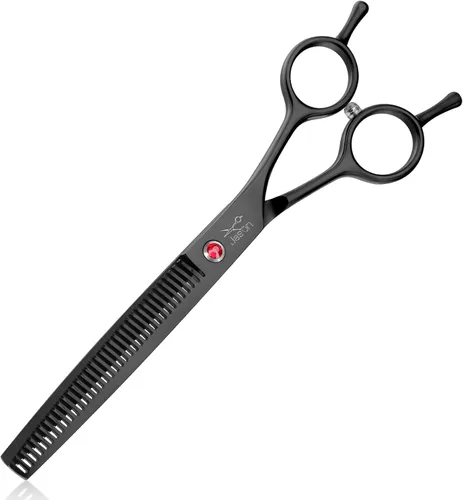 Miniatura 12 de JASON Kit profesional de tijeras para perros 6 en 1: rectas, adelgazantes, chunker, tijeras curvadas y peine para cabello largo y corto y gato
