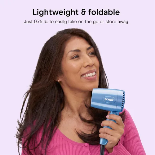 Miniatura 5 de Conair Secadora plegable, secadora plegable, azul, paquete de de 1, Azul Secador compacto de viaje de 1600 W con mango plegable y doble voltaje