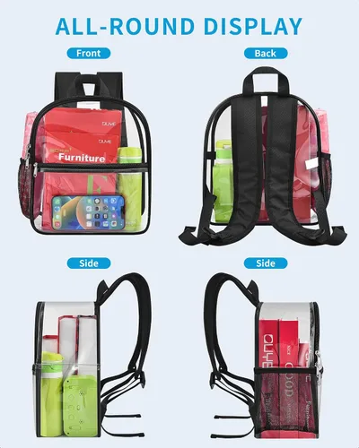 Miniatura 6 de Mini mochila transparente aprobada para estadios con correa ajustable, impermeable, transparente, PVC para trabajo, viajes, conciertos, playa