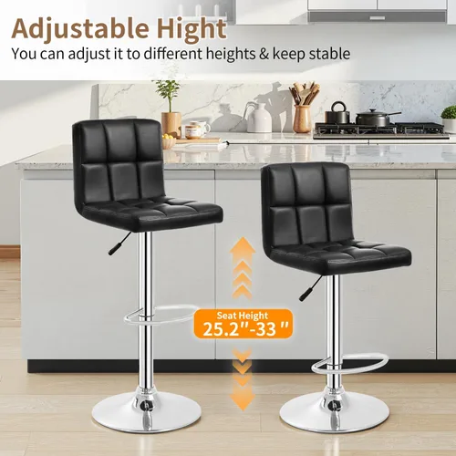 Miniatura 4 de BestOffice Juego de 2 taburetes de bar ajustables de piel sintética, taburetes de mostrador modernos con respaldo y reposapiés, taburetes de bar