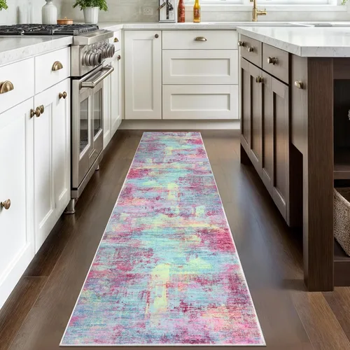 Miniatura 409 de IOHOUZE Alfombra abstracta lavable de 3 x 12 pies para pasillos, antideslizante para cocina, camino de entrada de lana sintética para interiores