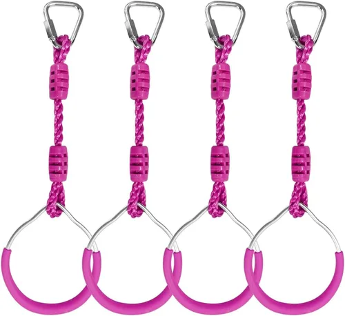 Miniatura 15 de Anillo de gimnasia con columpio para curso de obstáculos de guerrero Slackline, equipo de entrenamiento de trapecio y puño, 2 barras ninja moradas