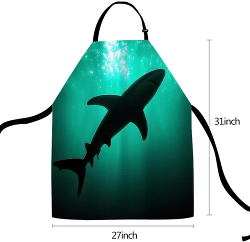 Miniatura 5 de Delantal de Cocina de Cocina Tiburón Marino Verde Delantal de Cocina para Hornear Chef Delantal Impermeable para Mujeres Hombres 31X27 Pulgadas