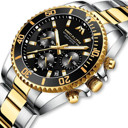 Miniatura 2 de MEGALITH Relojes para hombre, acero inoxidable, impermeable, analógico, de cuarzo, cronógrafo, de negocios, para hombres, fecha automática
