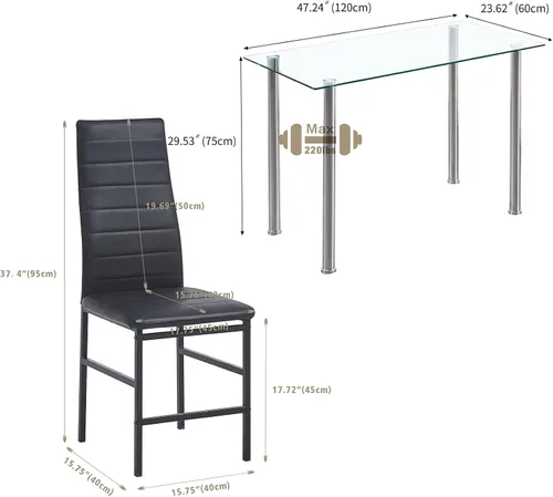 Miniatura 3 de Juego de mesa y silla de comedor de 7 piezas, juego de mesa de comedor para 6 mesas de cocina con 6 sillas, mesa rectangular de vidrio con 6 sillas