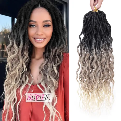 Miniatura 18 de Rastas sintéticas de ganchillo trenzadas, trenzas bohemias de 24 pulgadas, rastas sintéticas ombré, cabello trenzado afro rastas 1B