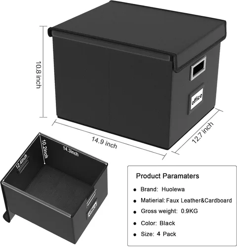Miniatura 7 de Cajas Organizadoras de Archivos de Cuero Portátiles con Tapas, Organizadores de Cajas de Documentos para Oficina, Cajas de Archivo, Cajas de Archivo
