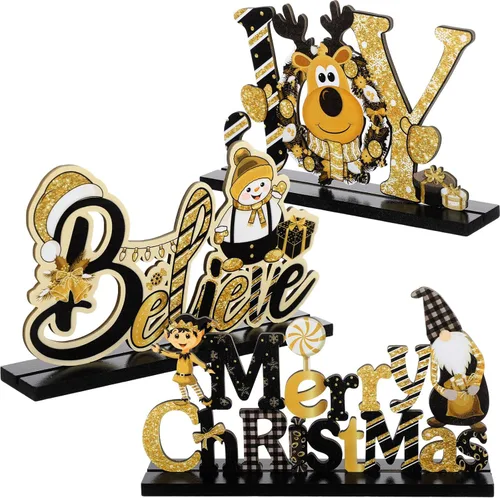 Miniatura 10 de Blulu 3 piezas de decoración de Navidad para centros de mesa de interior para mesas, letreros de madera de granja, centros de mesa de Navidad