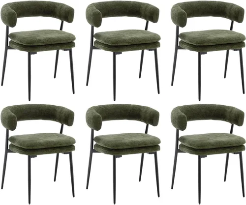 Miniatura 10 de Shunzhi Juego de 2 sillas de comedor modernas de cuero verde tapizadas, cómodas sillas de cocina, sillas auxiliares sin brazos con respaldo abierto