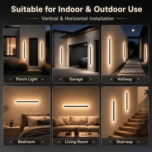 Miniatura 2 de Paquete de 2 luces de pared para exteriores de 39 pulgadas, montaje en pared, aplique moderno para exteriores, iluminación exterior lineal larga LED