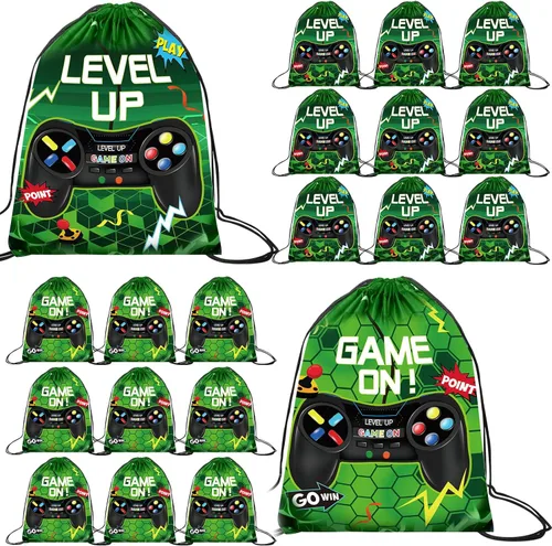 Eccliy 20 piezas de bolsas de regalo para fiesta de videojuegos, bolsas de cordón de cumpleaños para jugadores, para niños, niños y niñas, 30 x 25