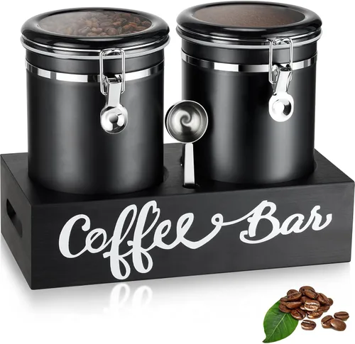 Miniatura 11 de Yangbaga Botes de café de acero inoxidable 304 para café molido, 2 recipientes de café de 63 onzas con estante de almacenamiento de granos de café