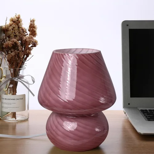 Miniatura 16 de Lámpara de Hongo, Lámparas de Mesa de Noche de Cristal Verde Murano Vintage Pequeñas de Mesita de Noche Lámpara de Escritorio Luz en Espiral